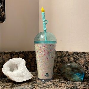 Starbucks Birthday Dome Tumbler w/Candle Straw Beautiful NWT